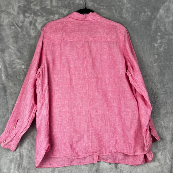 Talbots Woman 100% Linen 2XP Lagen Look Relaxed Fit Pink Button Up Shirt Preppy - Picture 9 of 10